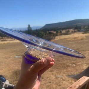 Union Street Art Glass Gold Manhattan Vtg Bowl / Plate Stand Signed Rare 9” W